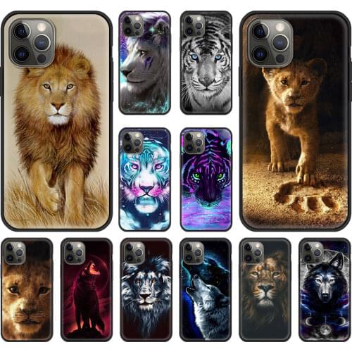 Phone Case for iPhone 11 Pro Cover For iphone 12 Pro Max 7 8 Plus XR SE 2020 X XS Funda Black Shell Lion Animal wolf