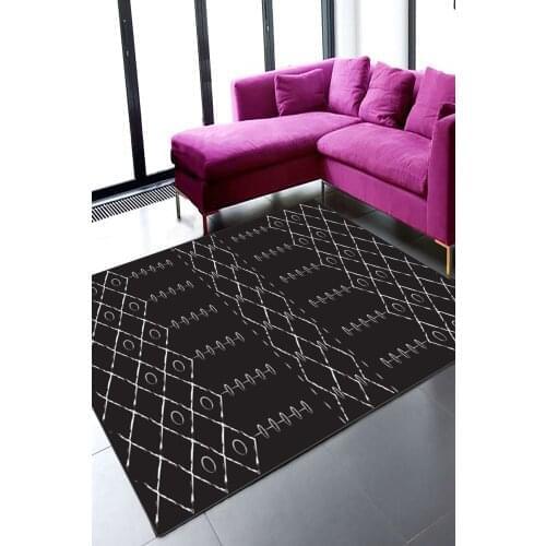 Geometric Pattern Black White Carpet (Machine Washable Slip-Resistant Leather Sole 120cm X 180cm) - CP184