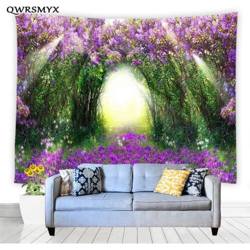 Purple Flowers And Forest Scenery Tapestry Wall Hanging Courtyard Balcony Bedroom Dorm Wall Decor Tapestries Home Art Adornment