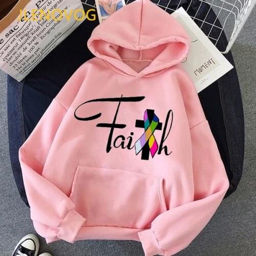 Letter faith print Fight cancer black girl graphic hoodies women autumn winter clothes white pink melanin queen sweatshirts top