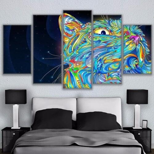 Canvas Painting Wall Art Unframed Abstract Decorative 5 Panels Colorful Cat Modular Pictures For Living Room Bedroom Prints