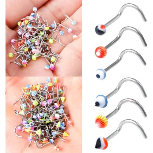 10PCS/lot 20G Nose Rings Acrylic Piercing Nose Screw Stud Stainless Steel Ball/cone Nariz Piercing Jewelry Nostril Piercings