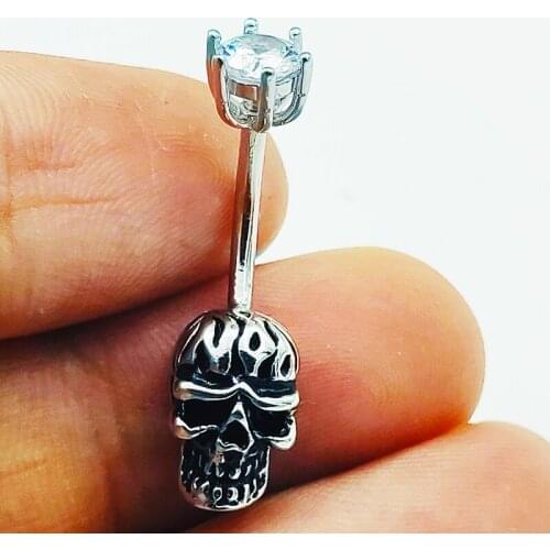 925 sterling silver Belly button ring fashion punk skull Bar navel Piercing body jewelry