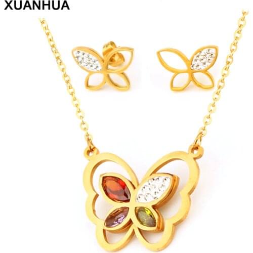 XUANHUA Stainless Steel Jewelry Set Pendant Butterfly Necklace And Earrings Jewelery Gifts For Women Fashion Jewelry Accessories