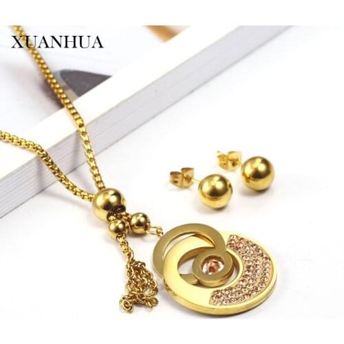 XUANHUA Charm Jewelry Sets Stainless Steel Jewelry Woman Vogue 2019 Steel Ball Earring Necklace set Fine Jewelry Accessories