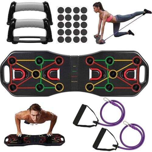 Multi-Function Foldable Push Up Board System with Resistance Tube Bands Pull Rope Bodybuilding Exercise Push-up Stand Board