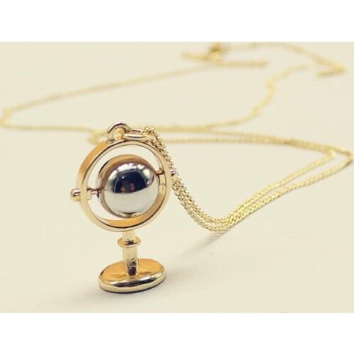 Gothletic Fashion Gold-color Delicate Alloy 3-D Rotation Globe Long Pendant Necklace for Women