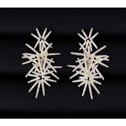 Fashion Fashion Gold-Color cubic zirconia fireworks shaped full stones drop earrings ,gorgeous womens accessaries