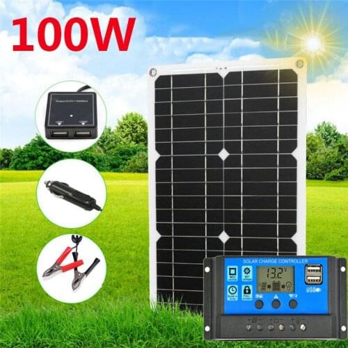 100W Solar Panel Kit 18V /5V Dual USB Port Off Grid Monocrystalline Solar Cell Charger + 10-60A Solar Controller for Mobie Phone
