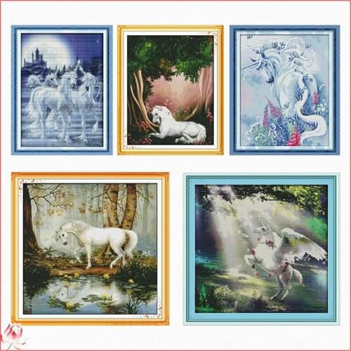 Unicorn Landscape Series Cross Stitch Kits DIY Animal Pattern 14CT 11CT Embroidery Set Needlework Home Decoration Craft Painting