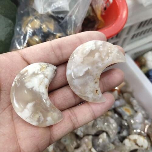 Natural Sakura Agate Geode Crystal Hand Made Moon Feng Shui Healing Flower Gemstone Druzy Ornament For Home Decoration