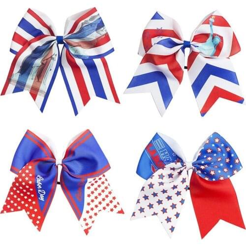New 4Pcs/Set 4th of July Cheerleading Hair Bows for Girls American Flag Printed Ribbon Ponytail Hair Tie Girls Hair Accessories