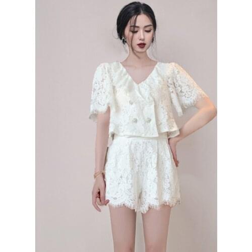 2021 Summer New Lace Suits Ladies Fashion Shorts Two Piece Set Commuter Temperament Sweet Casual Fresh Womens Clothing
