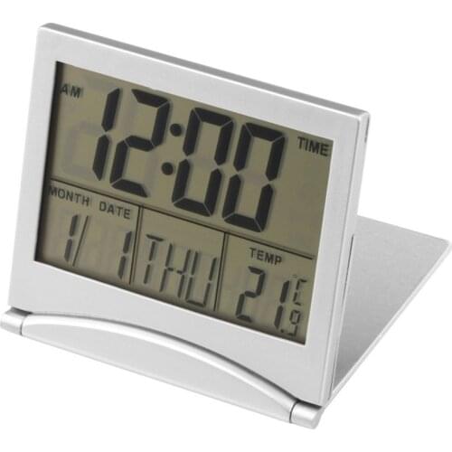New Arrival Durable Digital Morning Clarm Clock Folding LCD Weather Station Desk Temperature Home Travel Alarm Clock HFing