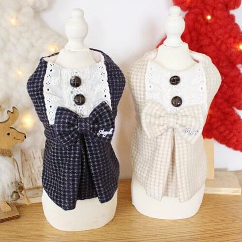 Dog Clothes Grid Bow Cat Dog Coat Jumpsuits Jacket Fashion PET Clothing For Dogs Pet Winter Warm Pet Products Puppy Chihuahua
