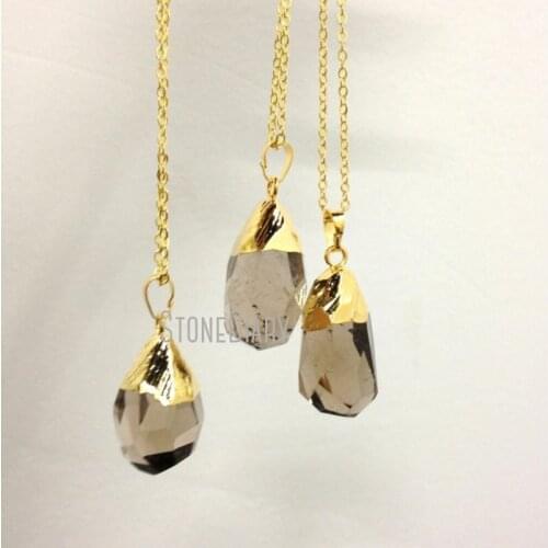 Smoky Quartzs Necklace Gold Color Faceted Water Drop Necklace 18inch-32inch NM12172
