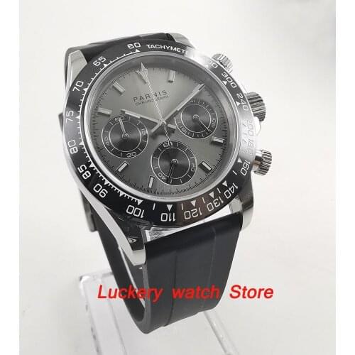 Parnis 39mm Chronograph luminous watch sapphire glass black bezel Quartz mens watch-PQ03