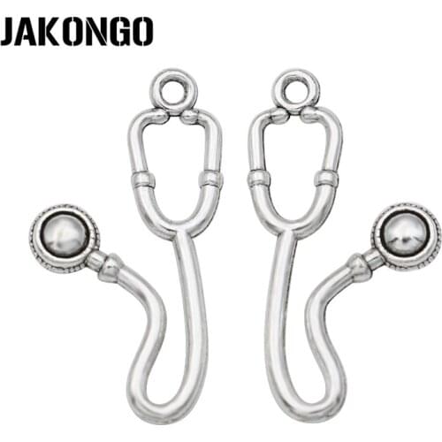 JAKONGO 20pcs Antique Silver Plated Stethoscope Charms Pendants for Jewelry Making Bracelet DIY Accessories 26x14mm