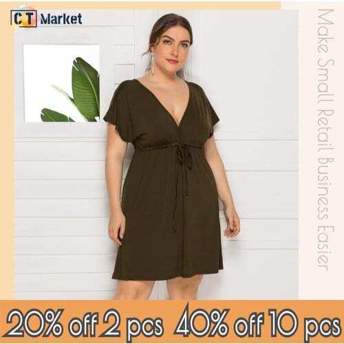 Plus Size Casual Dress Draw String Sexy for Party Women Fashion Clothes 2021 New CT3316