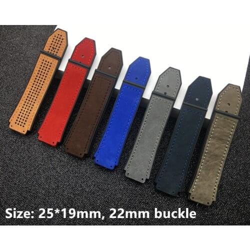 Crazy horse cow leather 25*19mm with Nature rubber silicone watchband watch band for Hublot strap for Big bang belt logo on