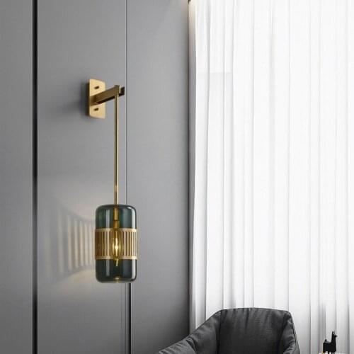 Post-modern luxury copper wall lamp living room sofa background wall lamp simple glass bedroom bedside light