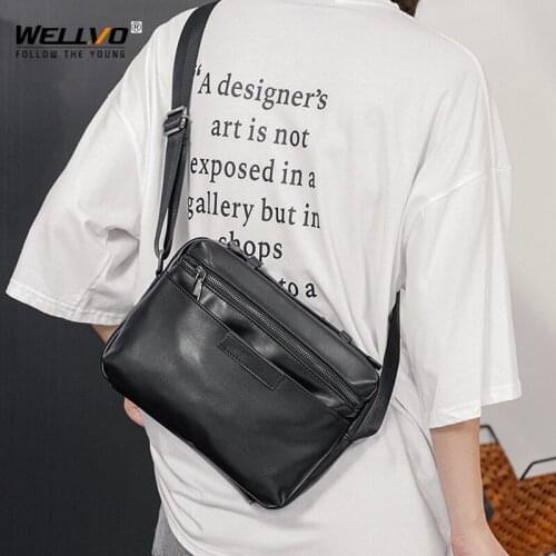 Simple PU Leather Shoulder Bags Men Casual Small Handbag Crossbody Bags Male Black Fashion Business Travel Briefcase XA684ZC