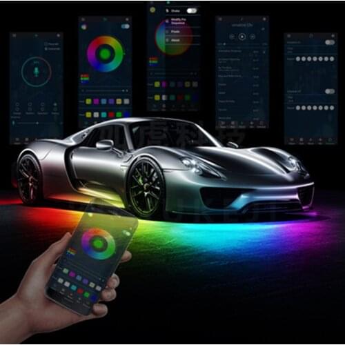 Universal 4PCS 12V IP65 App Control Flowing Color RGB LED Strip Under Car 50 100 150 Tube Underglow Underbody System Neon Light