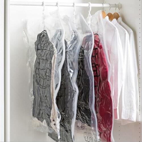Vacuum hanging clothing bags Organizer Vacuum Bag for Clothes Storage Bag with Hanger Space Saving Clear Seal Bags Wardrobe