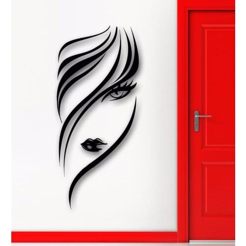 Long Hair Girl face Vinyl Wall Decal, Wall Sticker Sexy Girl Hair Stylist Hairdresser Beauty Spa Salon Decor vinilos parede A699