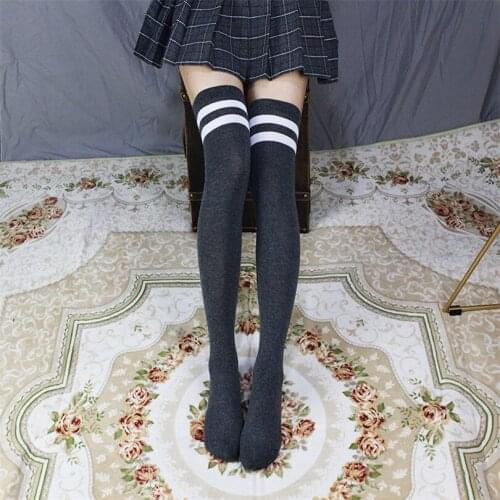 YSDNCHI Women Girl Striped Thigh High Stockings Over The Knee Socks New Fashion Casual Cotton Female Black White Sexy Stockings
