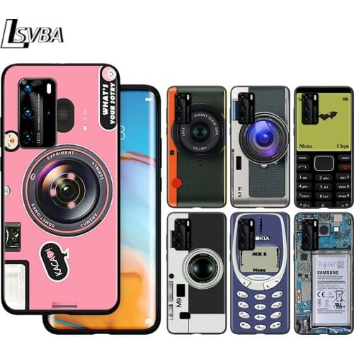 Funny Camera Retro Tape For Huawei P40 P30 P20 P10 Pro Lite E Plus 4G 5G P9 P8 Lite P Smart Z S Plus Soft Black Phone Case