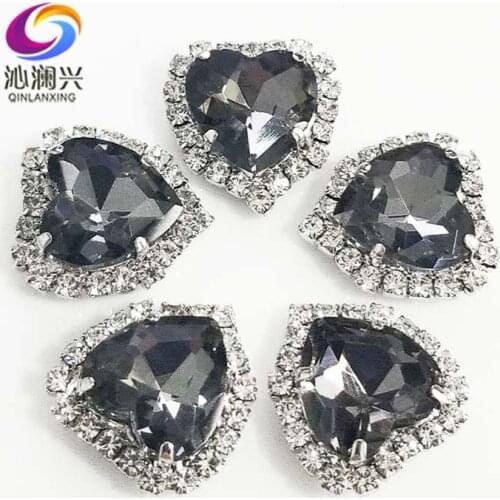 Factory sales heart shape Gray high-quality Crystal glass buckle,silver bottom sew on rhinestones for Diy/jewelry accessories