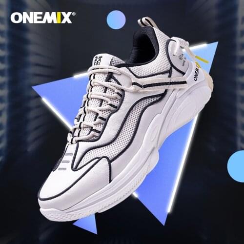 ONEMIX Running Shoes for Men Outdoor Breathable Sport Shoes Men Mesh Leather Sneakers Mens Shoes Walking Jogging Fitness Shoes
