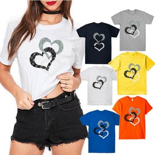 Heart Flower Print Ladies T-shirt Ladies Casual Basis O-Collar White Shirt Short Sleeve Ladies Tshirt Love Graphic Printing