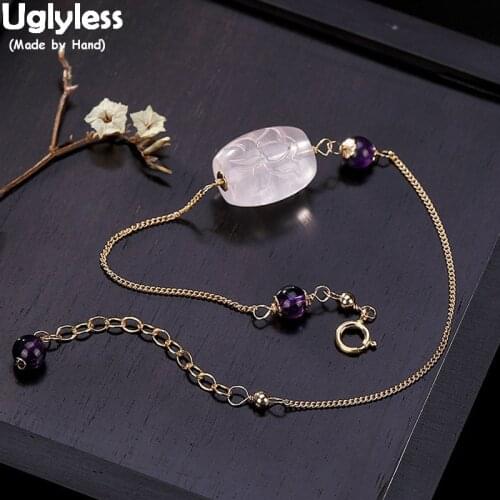 Uglyless 100% Real Solid 925 Sterling Silver Handmade Thin Bracelets for Women Carved Flower Crystal Bracelet Beading Fine Jewel