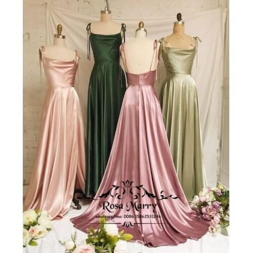 Women Plus Size Satin Long Bridesmaids Dresses 2021 A Line Straps Cheap Simple Wedding Guest Prom Maid of Honors Party Gowns