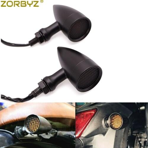 ZORBYZ Motorcycle Black Metal LED Bullet Grill Turn Signal Indicator Light For Harley Sportster Dyna Bobber Custom