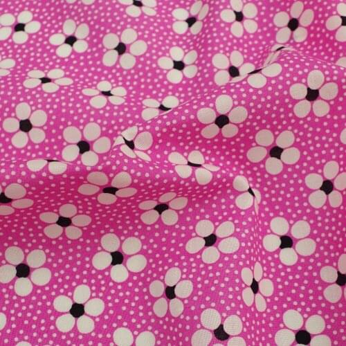 1 yard Cotton Woven Fabric for sewing pathwork, dress, cloth, bedding, hadmaking, Flower and dot on pink backgroud (width=140cm)