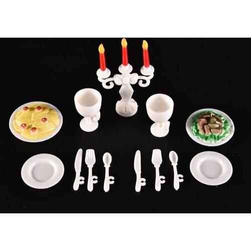 13 Pcs/set Cute dollhouse Candle light Dinner for Doll Tableware Toys Kitchen Toys