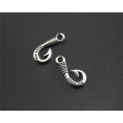 20pcs Alloy Word Hook Me Stamped Fish Hook Shape Charms DIY Accessories 22x8mm A1434
