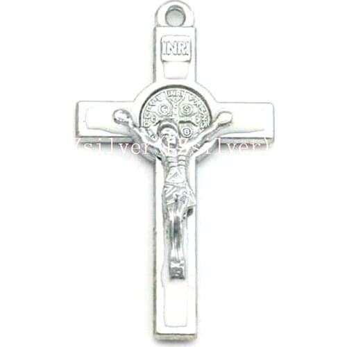 30Pcs Zinc Alloy Metal Color White Enamel Crucifix Cross Jesus Charm Pendants For Making Necklace Findings 53mm x 29mm A7903
