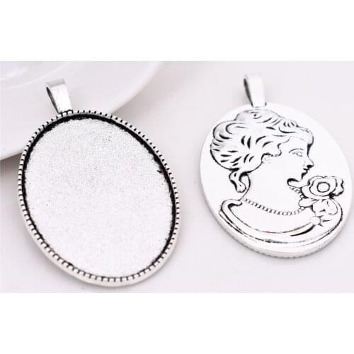 4pcs 30x40mm Inner Size Antique Silver Plated Beauty Style Cabochon Base Cameo Setting Charms Pendant-A1-28