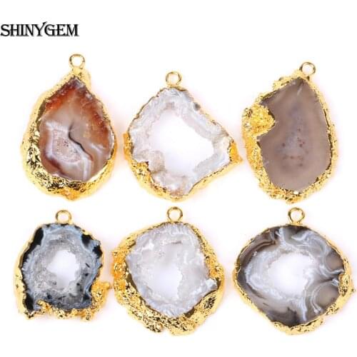 5pcs 25-40mm Irregular Natural Geode Leopard Slice Agates Druzy Quartz Gold Plating Bezel Pendants Necklaces DIY Jewelry Making
