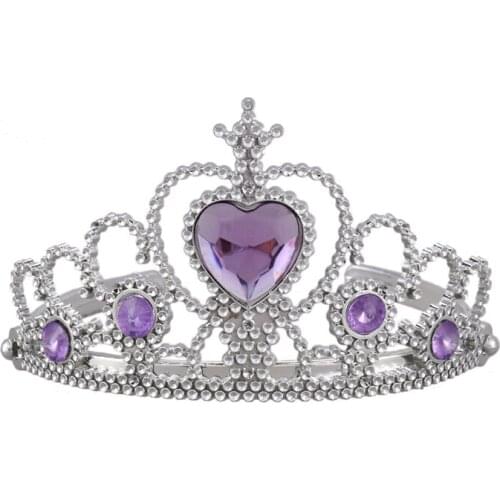 AUAU-Woman Wedding Faux Rhinestone Tiara Crown Headband Silver Tone Purple