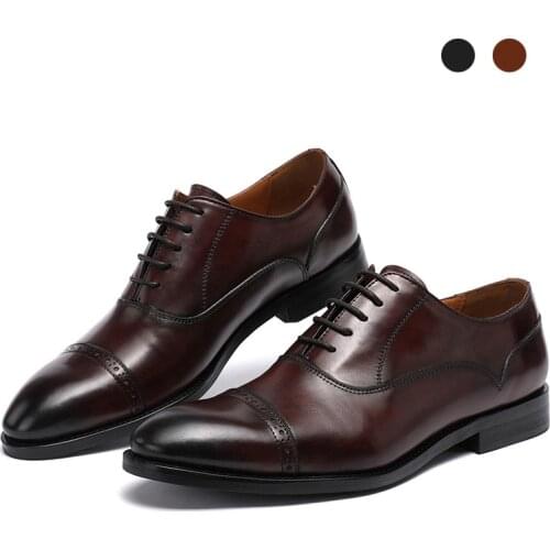 Oxford Brogue Mens Black Bridegroom Dress Formal Shoes Handmade Designer Best Men Shoes Original Genuine Leather