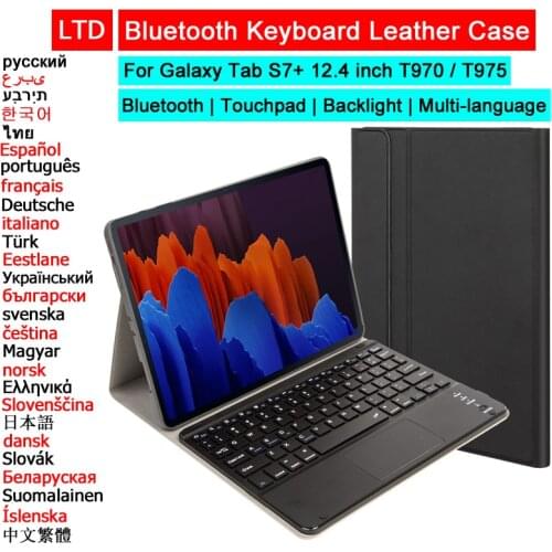 Bluetooth Keyboard Leather Case For Samsung Galaxy Tab S7+ 12.4 Touchpad Russian Arabic Hebrew Thai Korean Spanish Keyboard