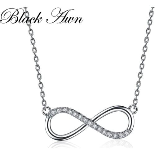 Black Awn Necklace Jewelry Pendant 925 Silver For Women Link Chain Zircon Fine Party Lucky 8 Chian