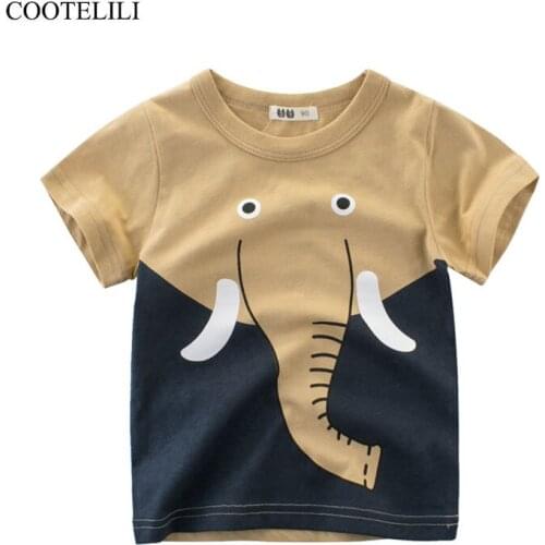COOTELILI Fashion Animal Printing Boys T Shirt Elephant T-Shirt Kids Summer Clothes Children Short Sleeve Girls Tops 90-140cm