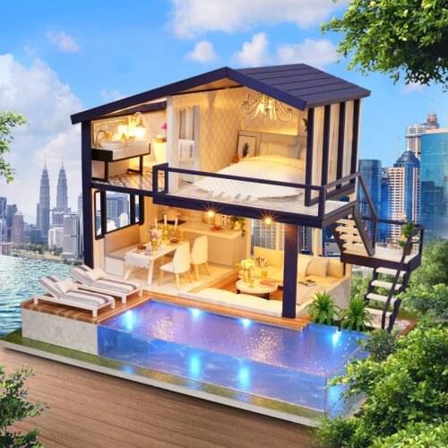 Wooden Furniture Doll House DIY Miniature Box 3D Assembly Miniaturas Dollhouse Kits Puzzle Model Toys For Children Birthday Gift