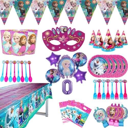Disney Frozen Elsa Anna Princess girl 1set Birthday Party Decor Baby Shower Disposable paper Cup Plate Napkin Tableware Sets